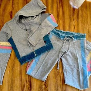 Vtg. HOTKISS French Terry Full Zip Cropped Hooded Active Wear Set Sz XS NEW!